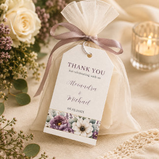 Etiqueta de regalo de boda floral Mauve & Sage
