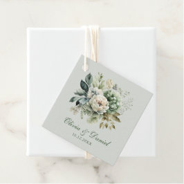 Etiqueta de Regalo de Boda Floral Verde Menta Suav