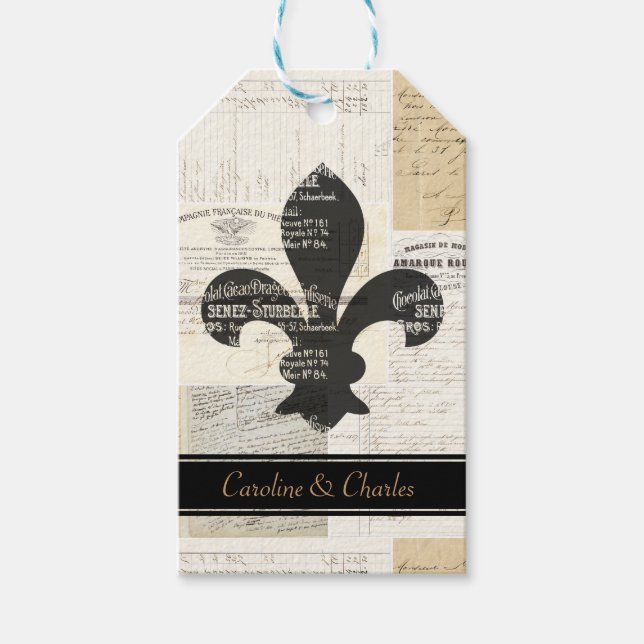 Etiqueta de regalo de Boda francés Fleur de Lis Vi (Anverso)