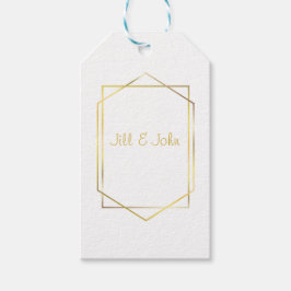 Etiqueta de regalo de boda geométrica dorada elega