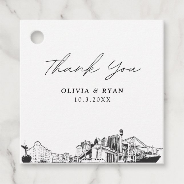 Etiqueta de regalo de boda moderna con boceto de J (Anverso)