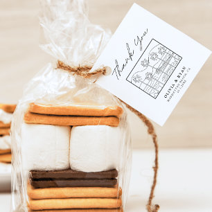 Etiqueta de regalo de boda moderna con dibujo de p