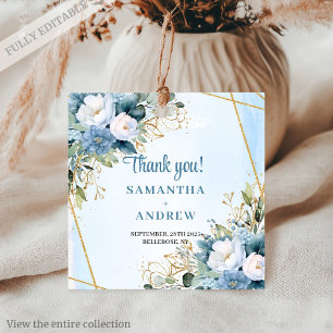 Etiqueta de regalo de boda moderna en azul polvori