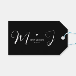 Etiqueta de regalo de boda negra con texto de mono