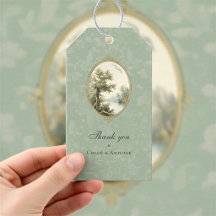 Etiqueta de regalo de boda verde pastel francés rú