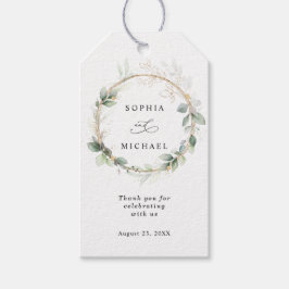 Etiqueta de regalo de boda verde y dorado
