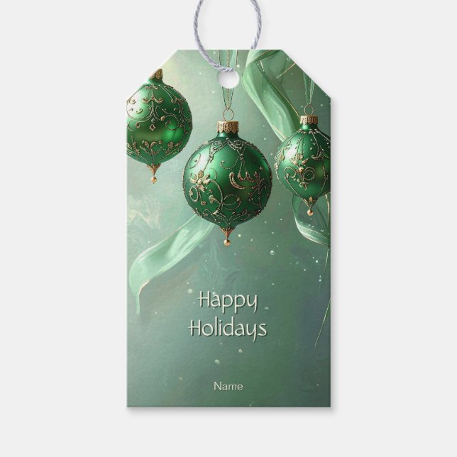 Etiqueta de regalo de Bola de Navidad Verde (Anverso)