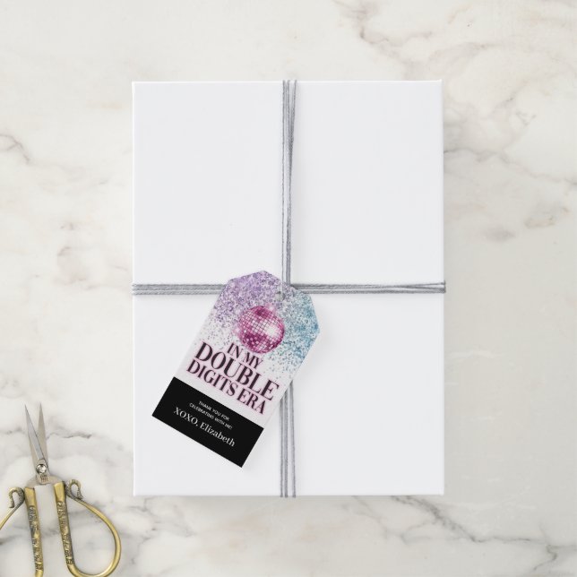 Etiqueta de regalo de brillo Disco Tendencia Era d (Con cuerda)