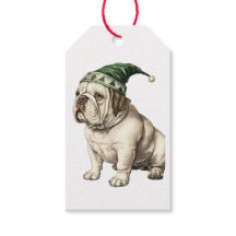 ETIQUETA DE REGALO DE BULLDOG CON GORRO DE PAPÁ NO