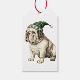 ETIQUETA DE REGALO DE BULLDOG CON GORRO DE PAPÁ NO