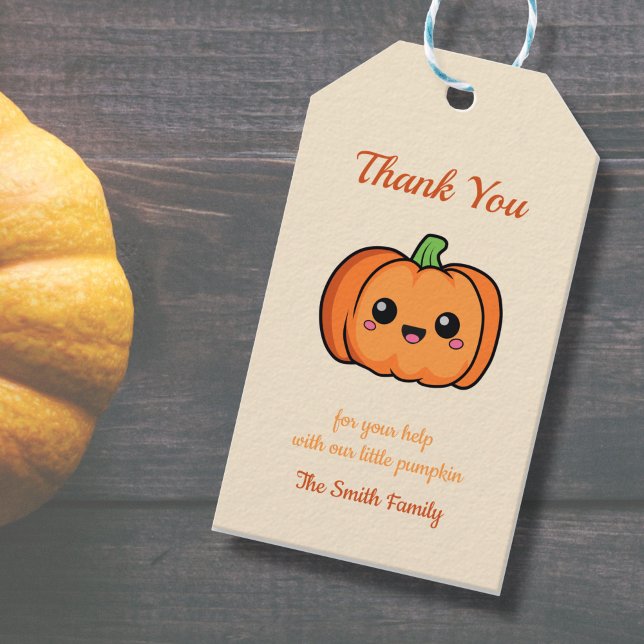 Etiqueta de regalo de calabaza linda de agradecimi (Thank You Cute Pumpkin Gift Tag)