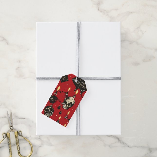 Etiqueta de regalo de calavera festiva (Con cuerda)