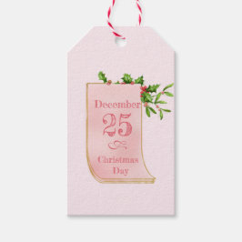 Etiqueta de regalo de calendario vintage y acebo