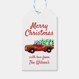 Etiqueta de regalo de Camión Rojo y Navidades de Á