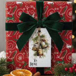 Etiqueta de regalo de campana de pino de Navidad r