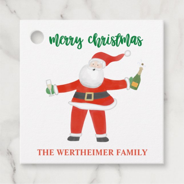 Etiqueta de regalo de champagne Santa (Anverso)
