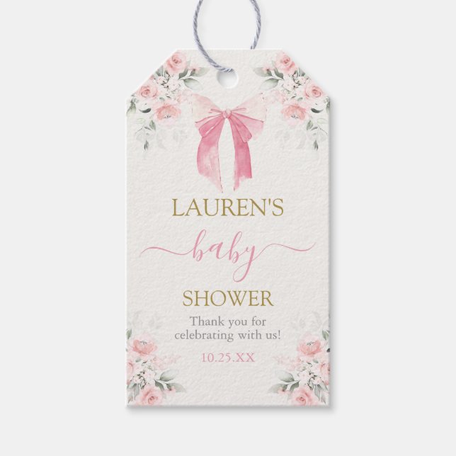 Etiqueta de regalo de Chica Baby Shower de oso ros (Anverso)