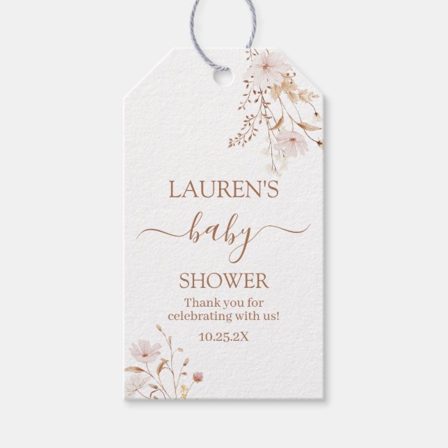 Etiqueta de regalo de Chica de Baby Shower con flo (Anverso)