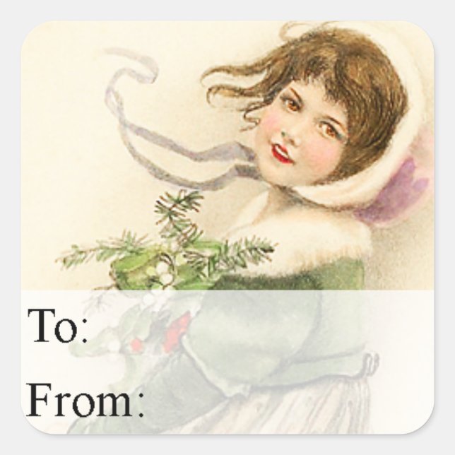 Etiqueta de regalo de Chica de Navidades cutáneos  (Anverso)