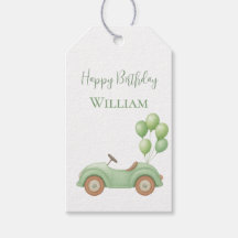 Etiqueta de Regalo de Coche y Globo Verde Pastel