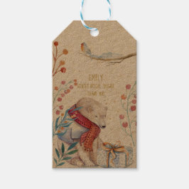 Etiqueta de regalo de color de agua del oso de inv