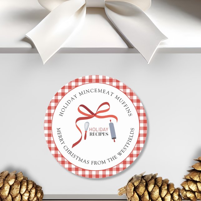 Etiqueta de regalo de comida casera con recetas de (Holiday Recipes Mincemeat Muffins Merry Christmas Food Gift Label)