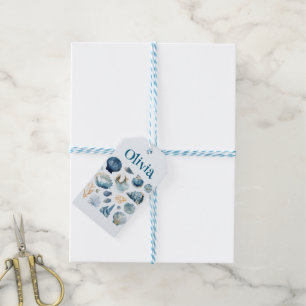 Etiqueta de Regalo de Conchas Marinas Azules   Nom