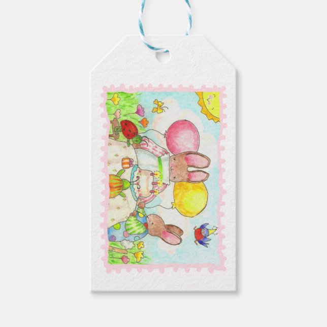 Etiqueta de regalo de conejo de cumpleaños (Anverso)