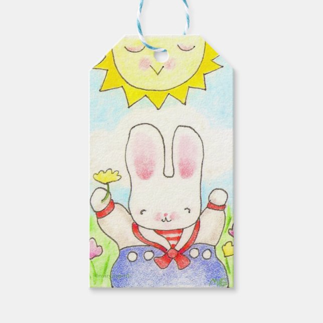 Etiqueta de regalo de conejo soleado (Anverso)