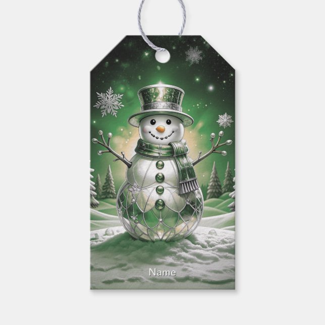 Etiqueta de regalo de copos de nieve de muñeco de  (Anverso)