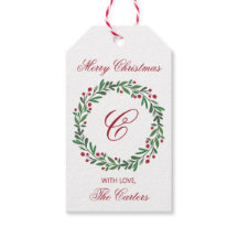 Etiqueta de regalo de corona de Navidad alegre