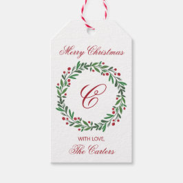 Etiqueta de regalo de corona de Navidad alegre