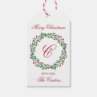 Etiqueta de regalo de corona de Navidad alegre