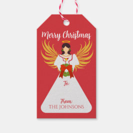 Etiqueta de regalo de corona de Navidad de ángel p