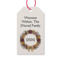 Etiqueta de regalo de corona de Navidad tropical