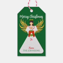Etiqueta de regalo de corona de Navidad verde ánge