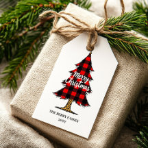 Etiqueta de regalo de cuadros rojos y negros jugue