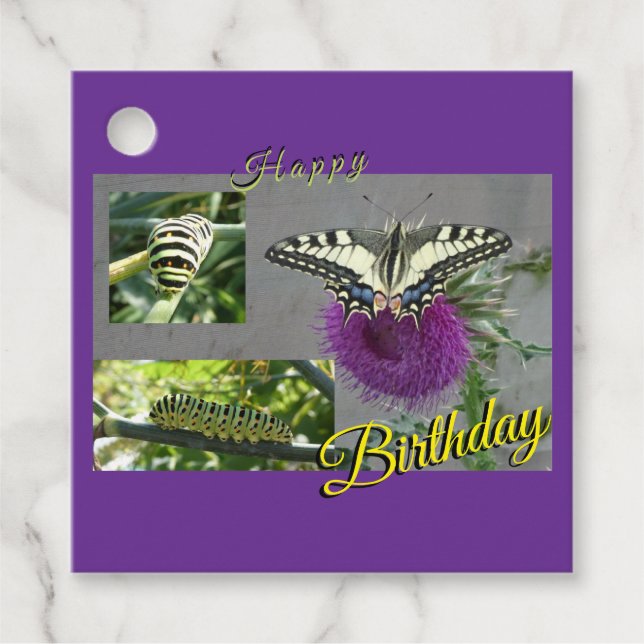 Etiqueta de regalo de cumpleaños con collage de co (Anverso)