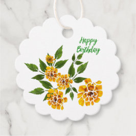 Etiqueta de regalo de cumpleaños con flores amaril
