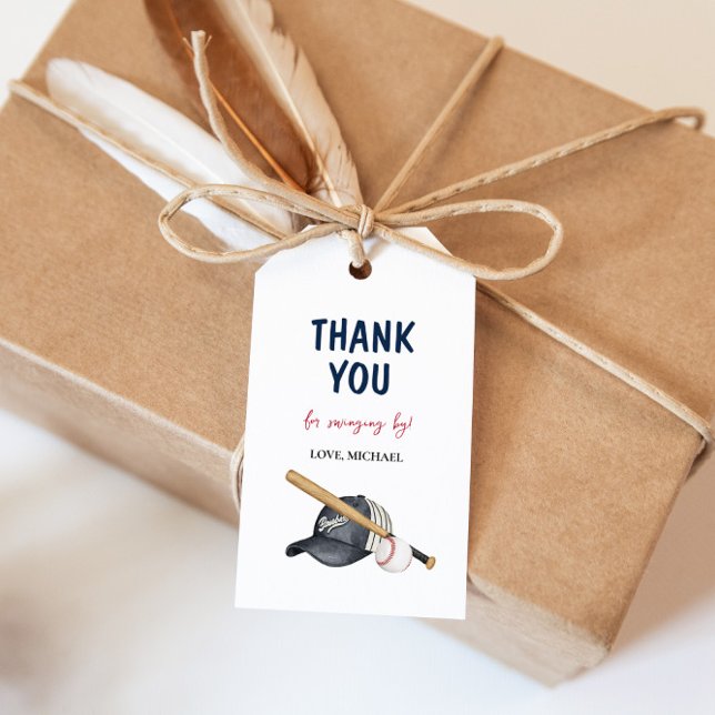 Etiqueta de regalo de cumpleaños de béisbol modern (Subido por el creador)