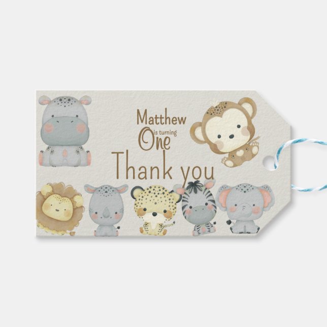 Etiqueta de regalo de cumpleaños de Boho Safari (Frente (Horizontal))