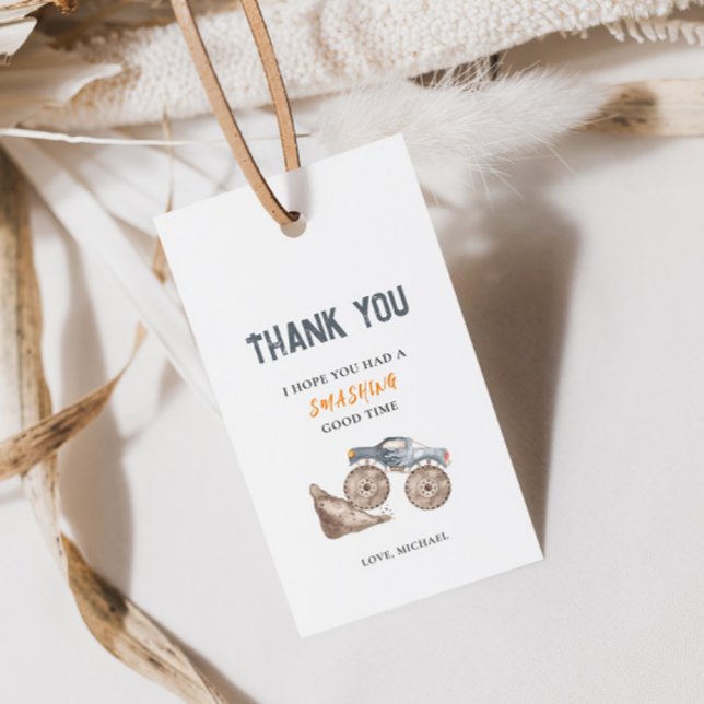 Etiqueta de regalo de cumpleaños de camiones azul  (Subido por el creador)