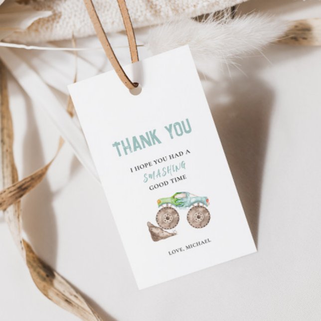 Etiqueta de regalo de cumpleaños de camiones monst (Subido por el creador)