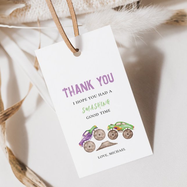 Etiqueta de regalo de cumpleaños de camiones monst (Subido por el creador)