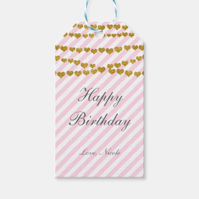 Etiqueta de regalo de cumpleaños de corazones de o (Anverso)