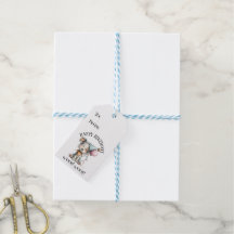Etiqueta de regalo de cumpleaños de perro con acua