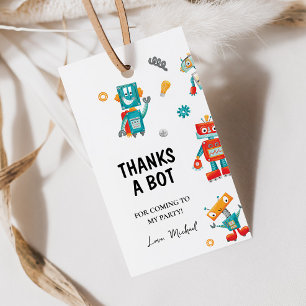 Etiqueta de regalo de cumpleaños de robots diverti