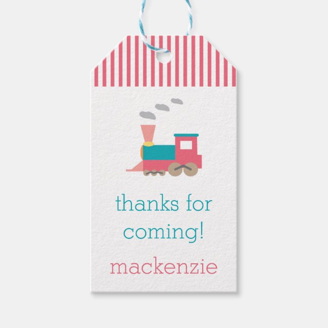 Etiqueta de regalo de cumpleaños del tren rosado (Anverso)