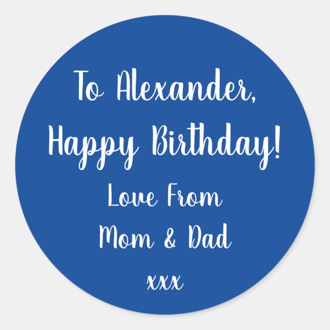 Etiqueta de regalo de cumpleaños feliz azul (Anverso)