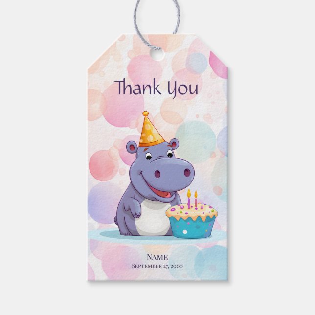 Etiqueta de regalo de cumpleaños Hippo (Anverso)